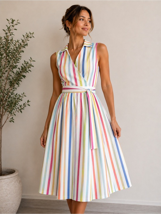 Tommy Hilfiger Dresses & Skirts - Size 10- Tommy Hilfiger Sleeveless Collared Midi Dress in Multi-Stripe